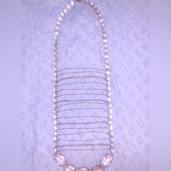 Long Silver Rhinestones 💎 with Chains Necklace - Picture 2 of 5